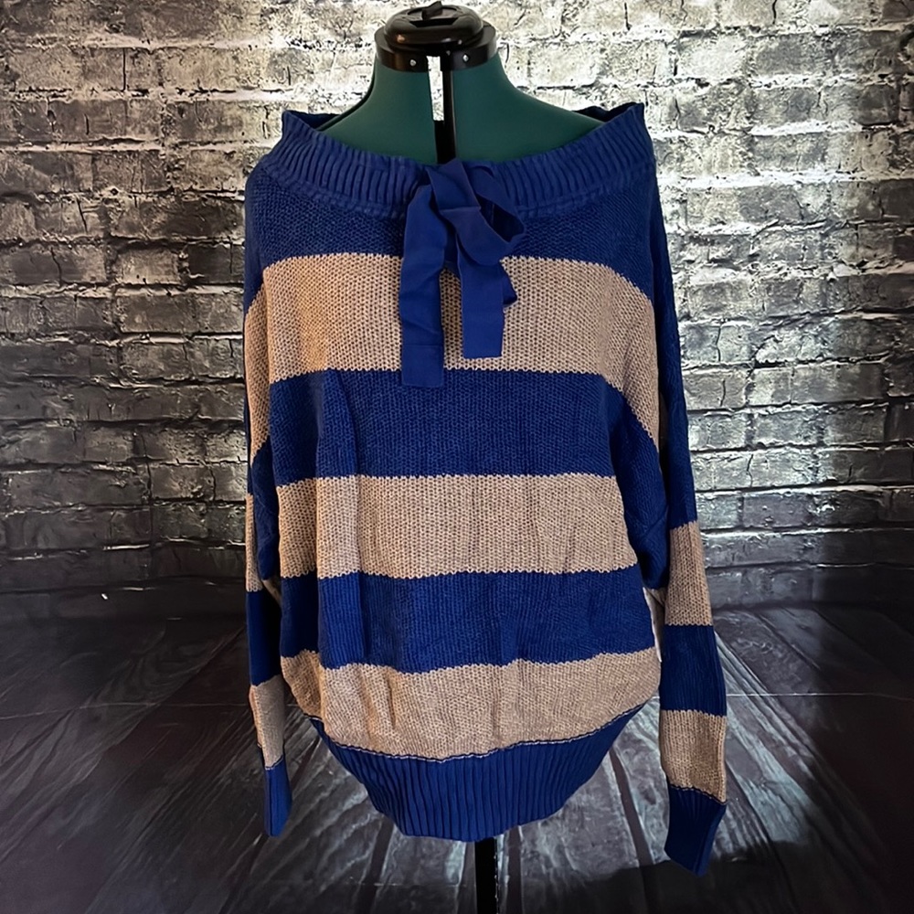 NWT Free People cobalt combo off the shoulder sweater